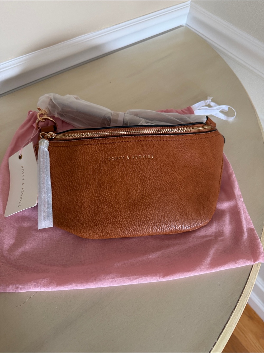 Poppy & Peonies Cognac Pebbled Leather Crossbody - Cognac
